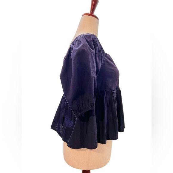 NWT FREE PEOPLE NAVY CROPPED BLOUSE OFF SHOULDER - Picture 3 of 9